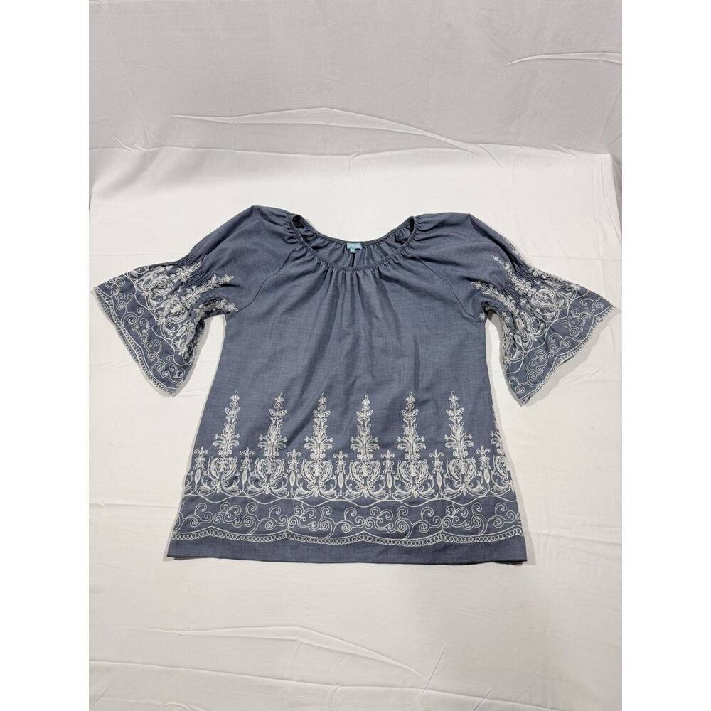 County Living Embroidered Tunic With Bell Sleeves Size XL Elastic Neck/Sleeves